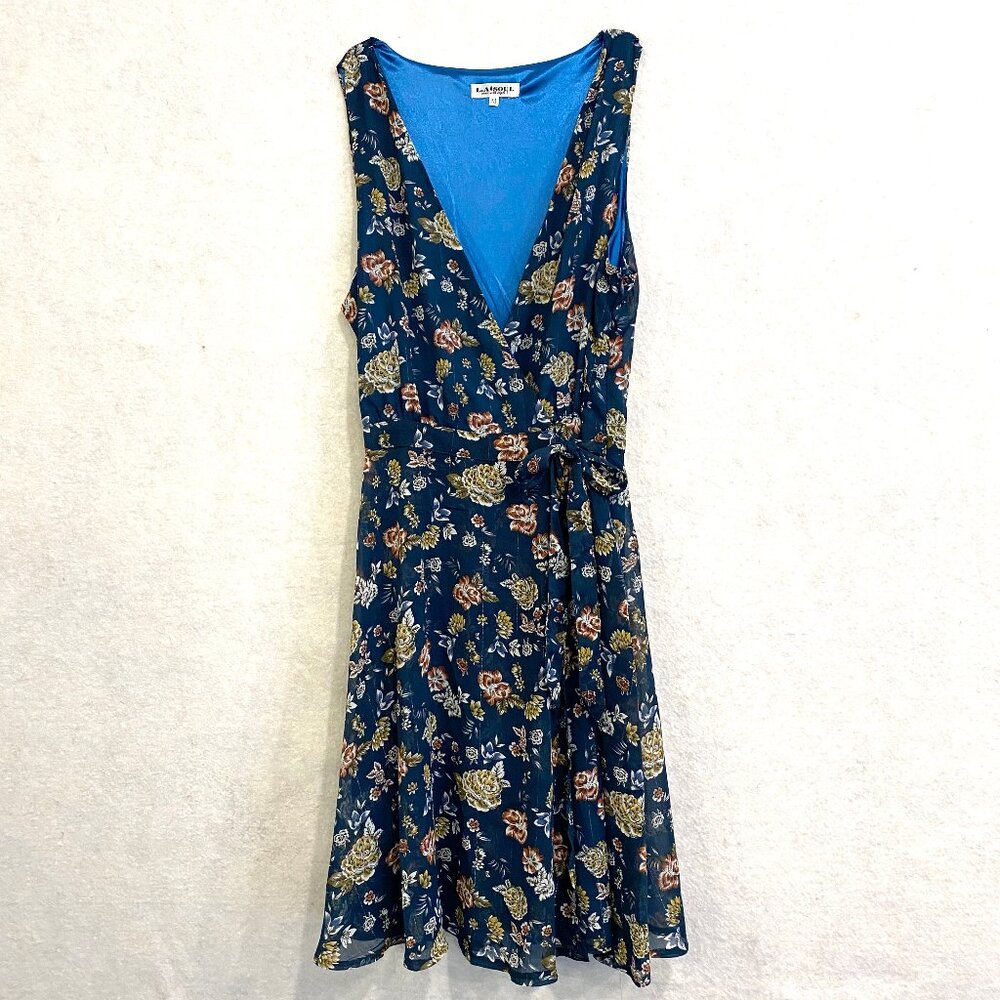 Flutter! L.A. Soul Sleeveless Navy Floral Wrap Dress, Size Medium